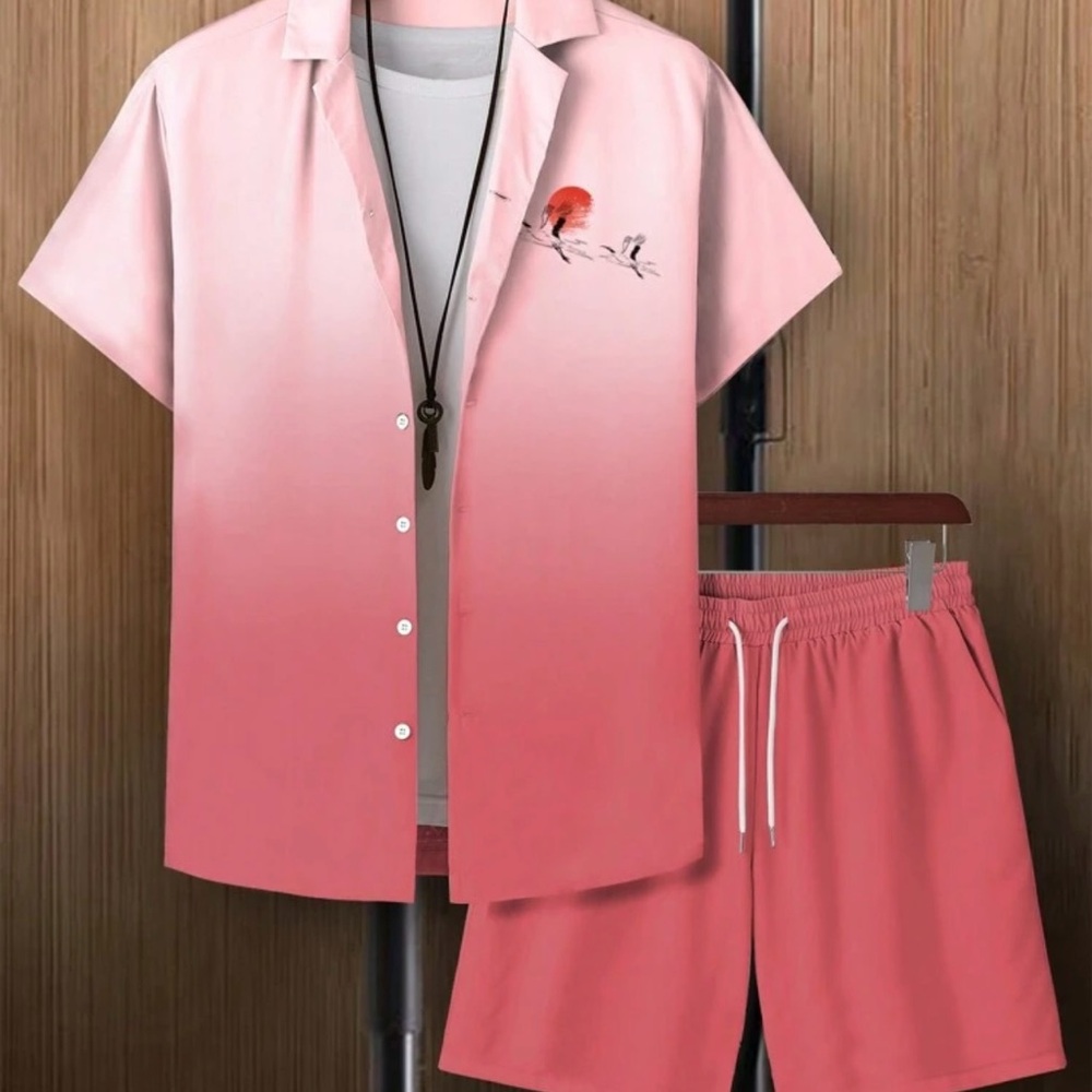 Pink Gradient Shirt and Shorts Set